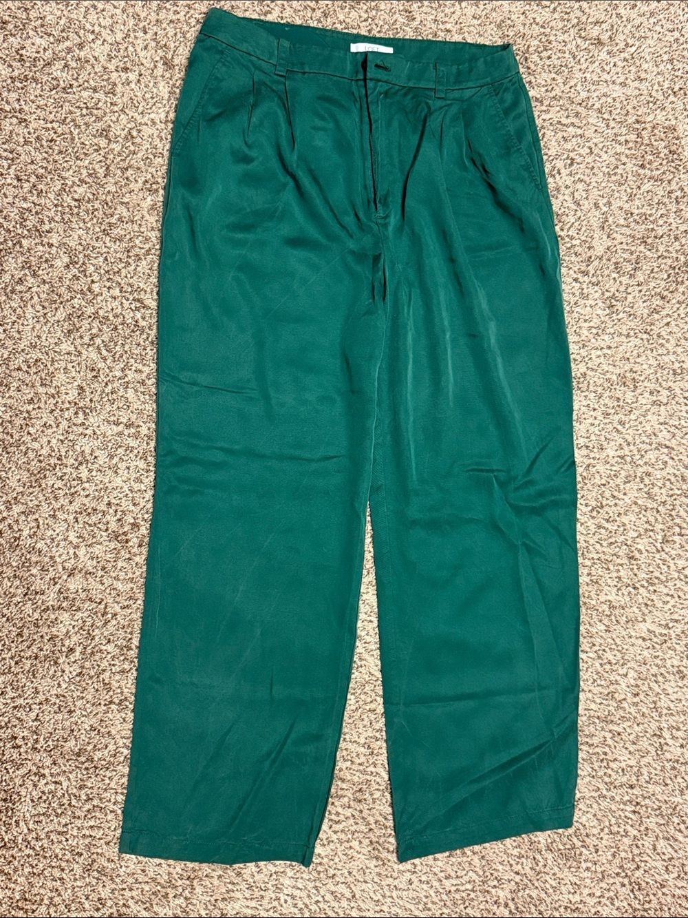 LOFT Womens Emerald Green Lyocell Pleated Wide Leg Pants Trousers High Rise S 12